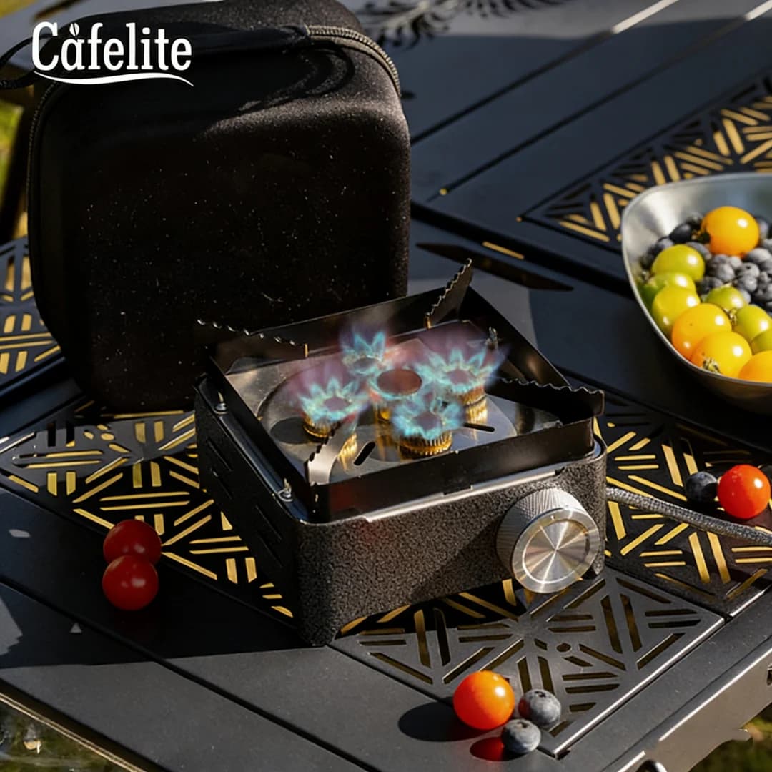 8000W Powerful 5 Star Portable Camping Stove, Separate Butane Gas Burner, Windproof Exterior Stove for Picnic and Hiking