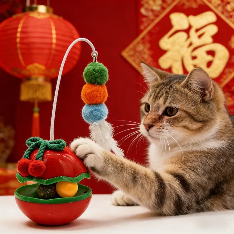 Giocattolo Roly-Poly per Gatti, Gioco Interattivo con Erba Gatta e Piume, Bacchetta Rotante, Giocattolo da Masticare per Gattini, Accessori per Animali Domestici