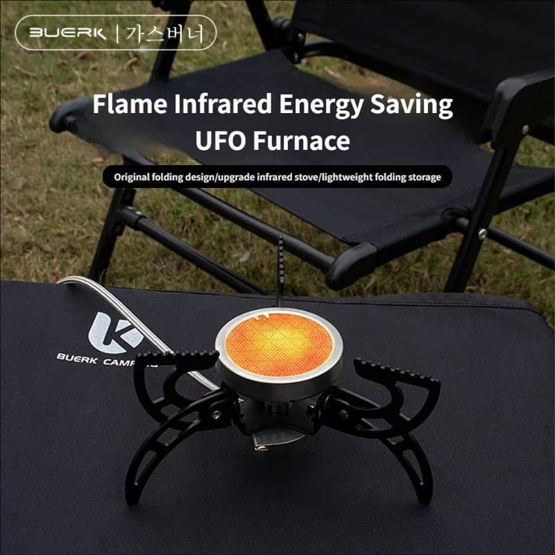 Fornello da campeggio BUERK 3000W a infrarossi a risparmio energetico, fornello a gas portatile da esterno, leggero e pieghevole, modello UFO.