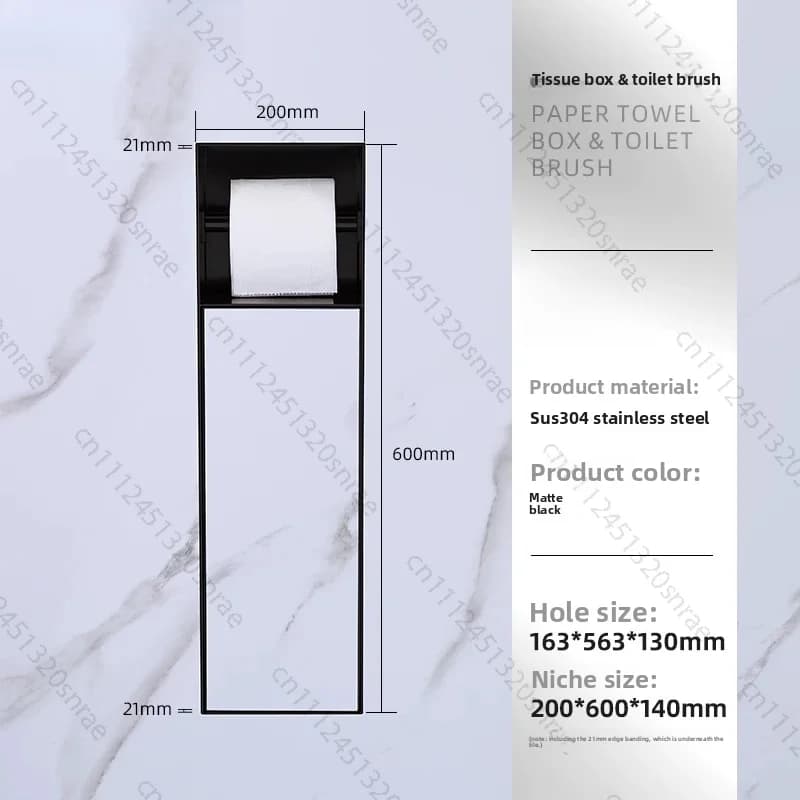 Armadietto a muro di nicchia in acciaio inossidabile 316, porta carta igienica e porta scopino, di lusso discreto, a parete, di alta gamma