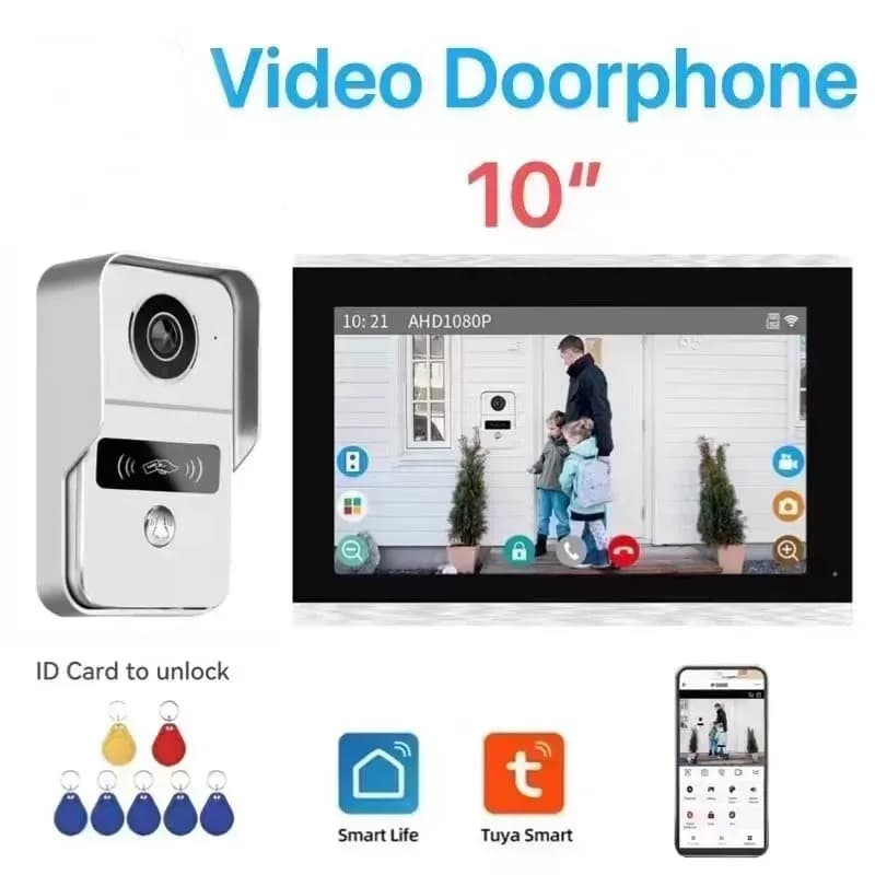 US Plug1080P HD Color 10.1 Inch Video Doorbell Intercom, CMOS CCTV Camera with Wi-Fi, IR Night Vision, Video Calling