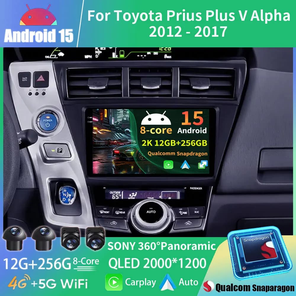 Per Toyota Prius Plus V Alpha LHD 2012- 2017 Android 15 Carplay Auto GPS Autoradio Navigazione Lettore video multimediale Stereo DSP