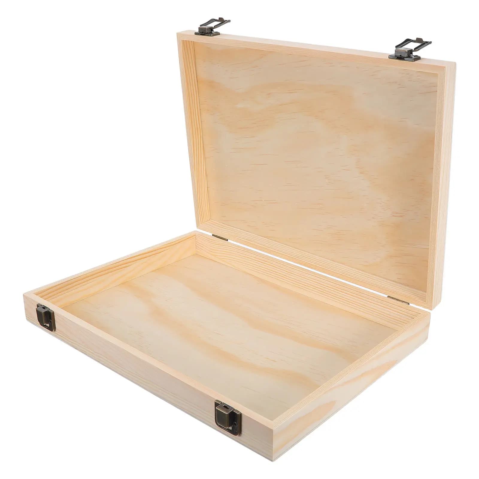 Solid Wood Storage Box with Hinged Lid Unfinished Natural Wooden Craft Box for DIY Painting Staining Jewelry Keepsake Organizer