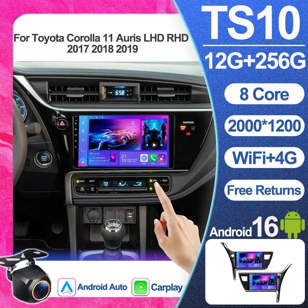 Autoradio Android 16 per Toyota Corolla 11 Auris LHD RHD 2017 2018 2019, Lettore Multimediale Video con Navigazione GPS e Schermo Verticale