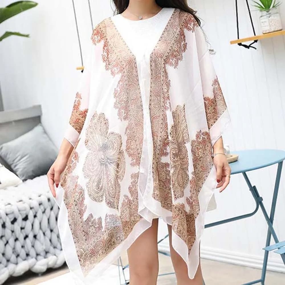 Sciarpa Lunga Traspirante con Stampa Floreale Grande e Fibbia, Protezione Solare Sottile, Grande Foulard Leggero in Poliestere per Vacanze al Mare