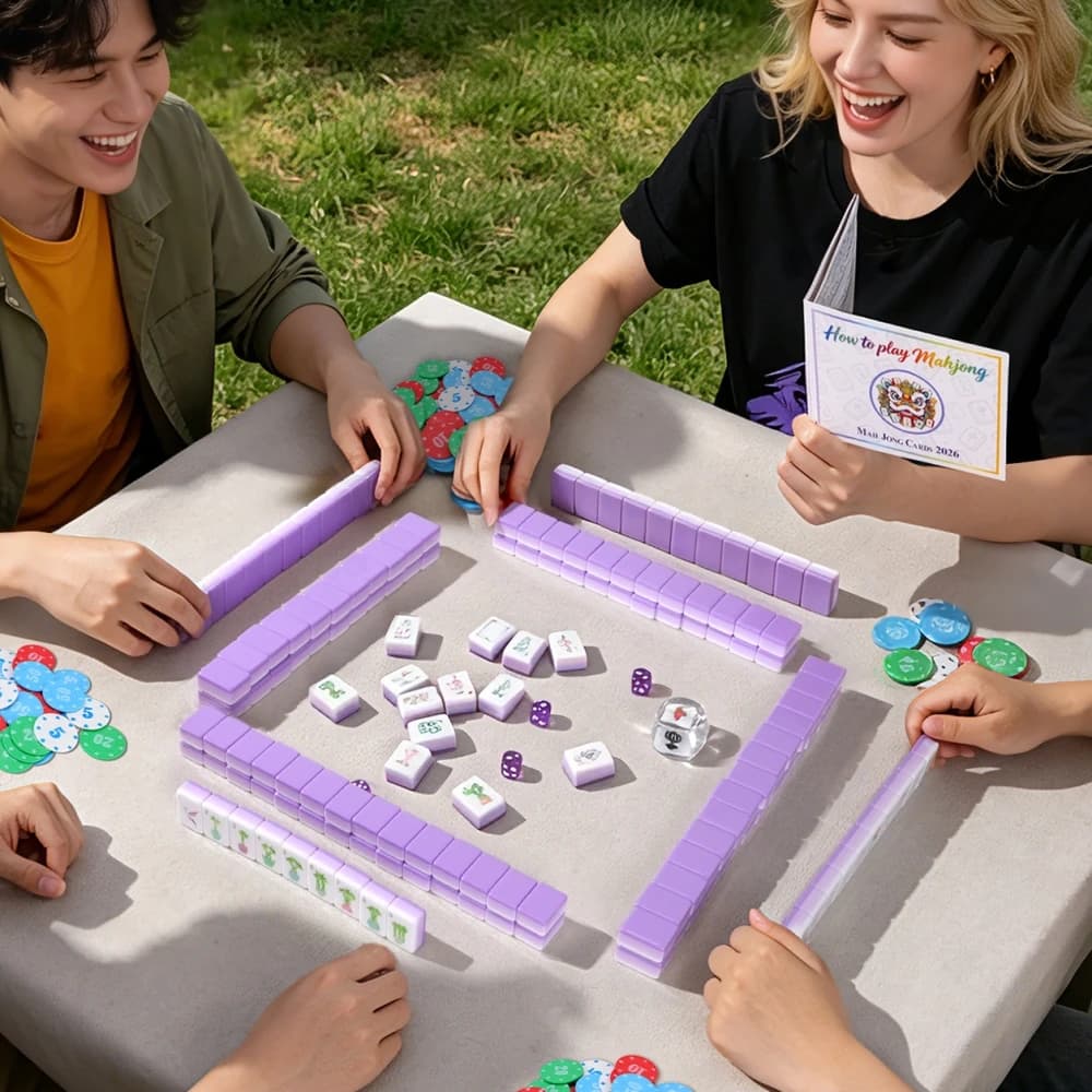 Premium Luxury Engraved American Mahjong Set 4-Layer Acrylic Blue Light Purple Mahjong Game Tiles Portable Travel Mah Jongg Sets