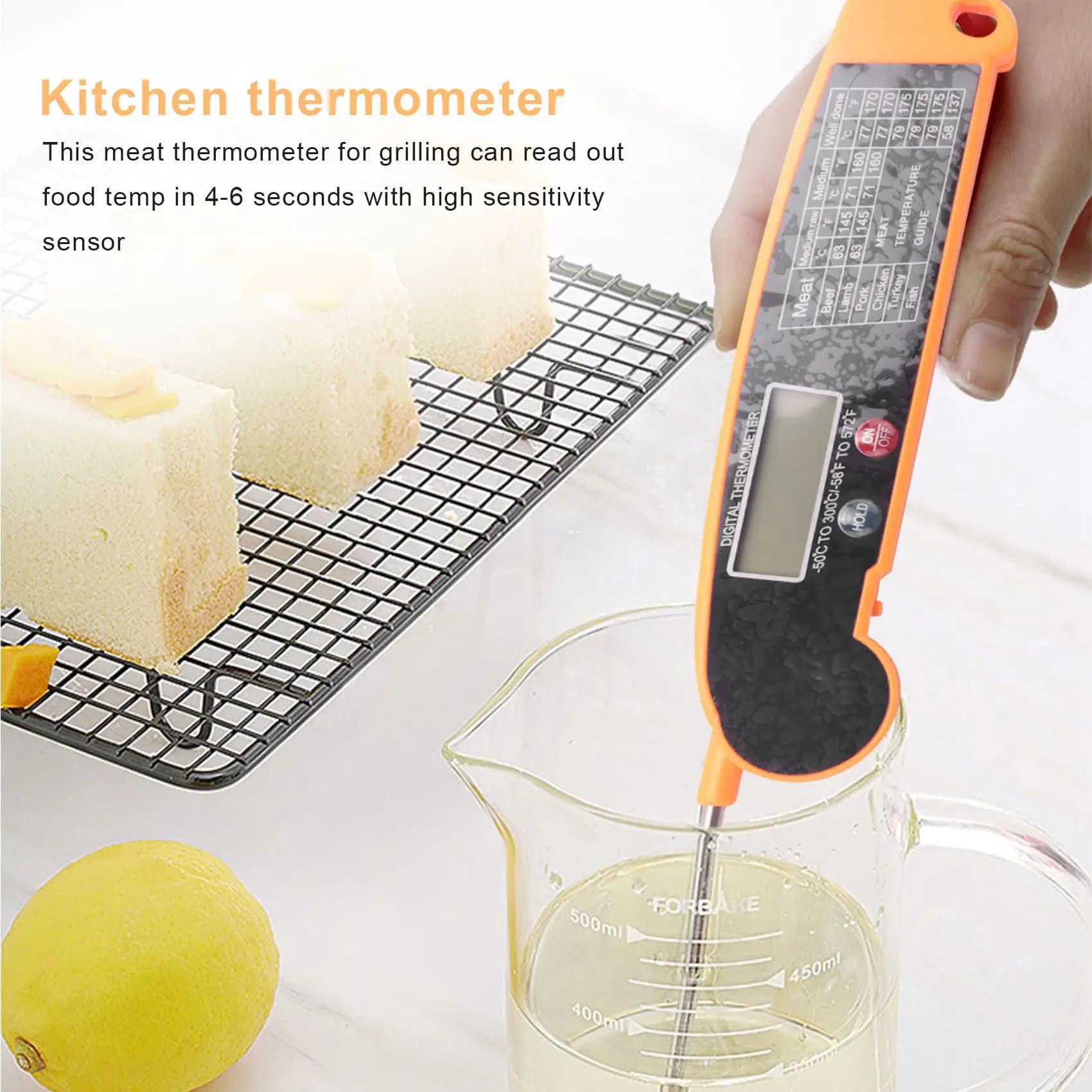 Digital Instant Read Meat Thermometer With Highly Accurate Temperature Probe, Electric Cooking Thermometer For Kitchen Food Gril