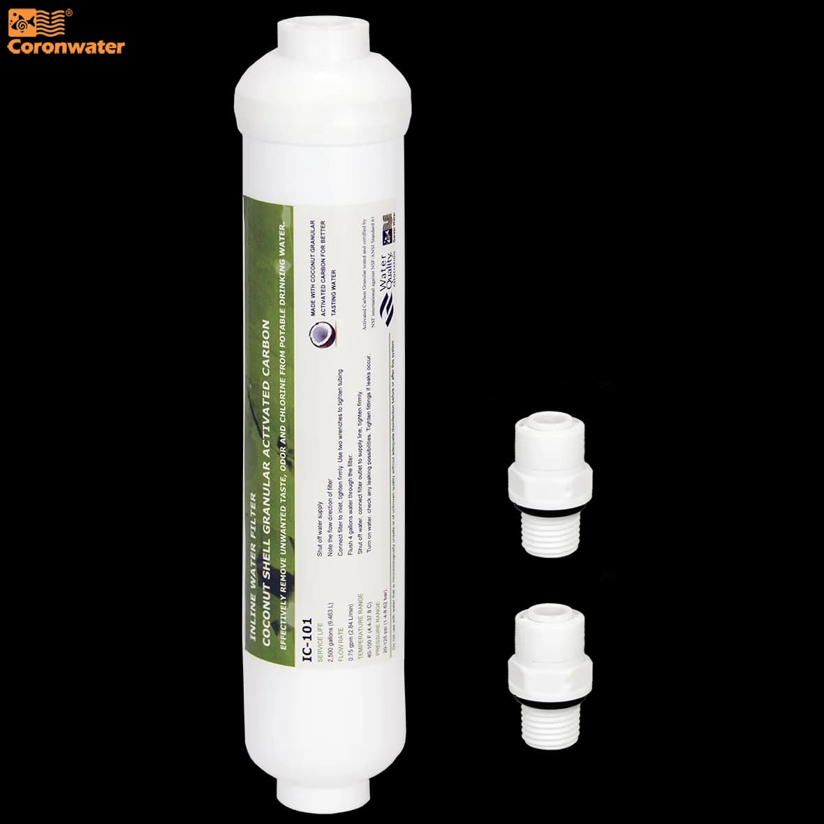 Filtro postfiltro Coronwater in linea RO GAC Filtro acqua a carbone attivo a base di guscio di cocco IC-101