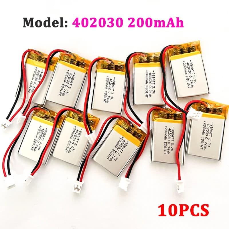 10PCS 402030 200mAh 3.7V Lithium Polymer Battery for Smart Bracelet Voice Recorder GPS Tablet PC Pet Training Tool Webcam Cell