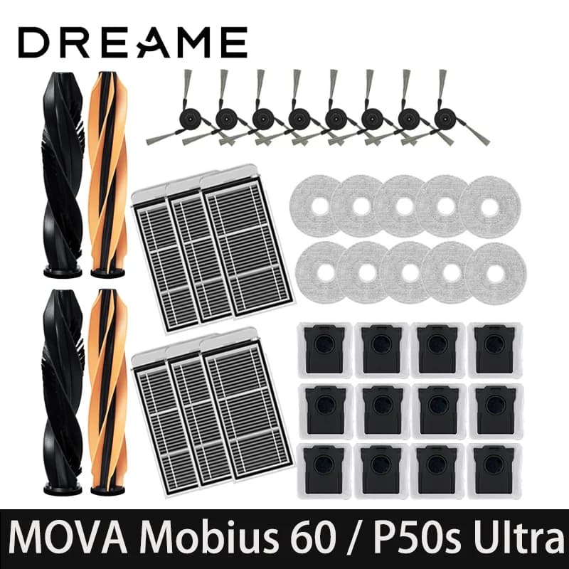 MOVA Mobius 60 / P50s UItra Robot Vacuum Spare Parts Main Side Brushes Mop Cloths HEPA Filters Dust Bags Accessories