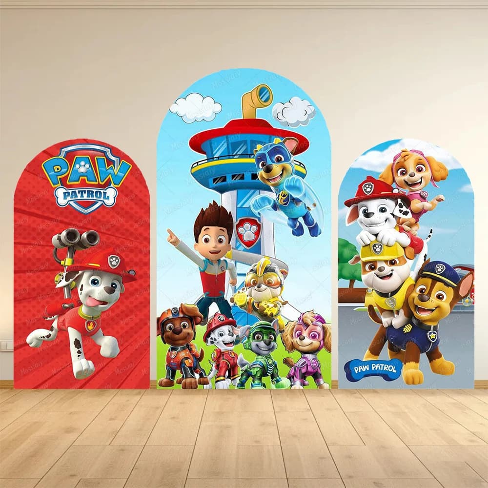 Arco a doppia faccia con motivo Wangwang Team's Great Achievement per decorazione di feste di compleanno per bambini, battesimi e servizi fotografici