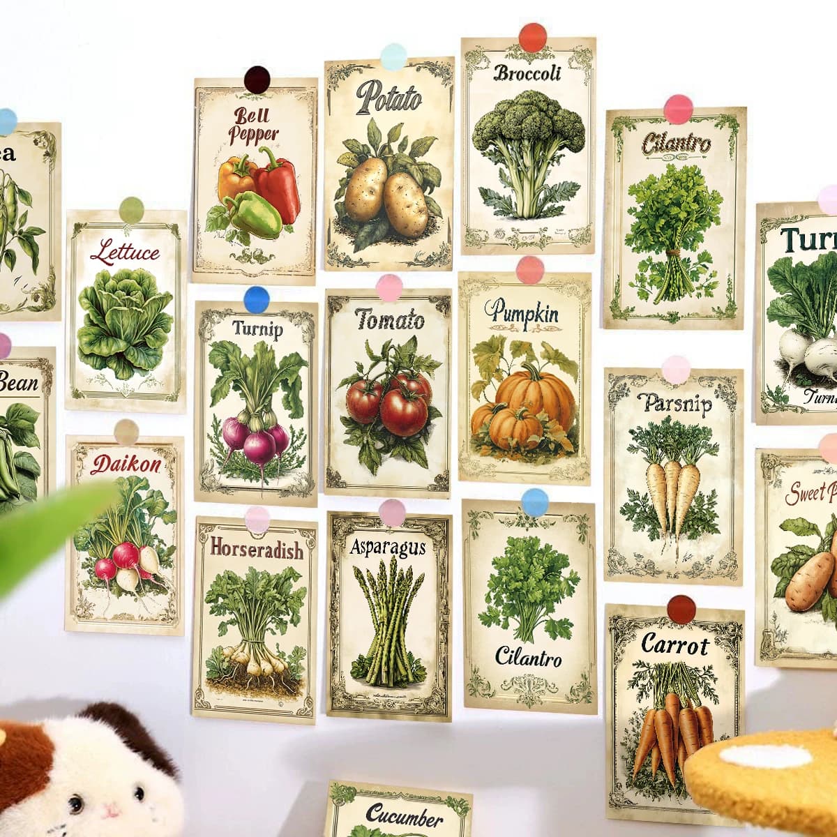20pcs Retro Vegetable Wall Sticker Cards For Home Kitchen Decor,Tabletop Signs,Gift Tags For Cook Lovers,Party Invitations Cards