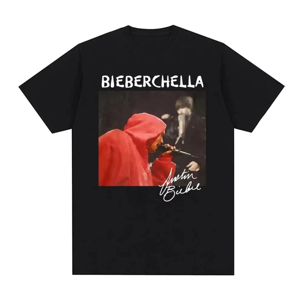 T-shirt Justin Bieber Coachella Singing 2026 Tour Uomo Donna Moda Anni '00 Pop Nostalgico Hip Hop Casual Girocollo