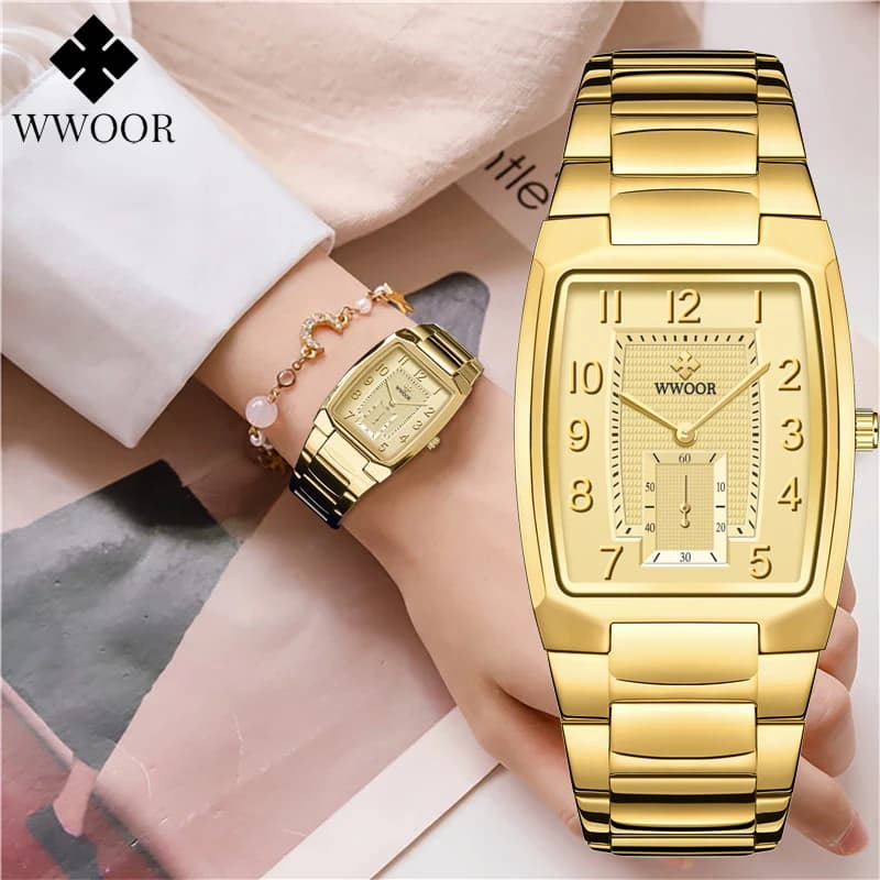 WWOOR 2026 New Steel Creative Golden Women's Watch, Women's Wrist Watch with Bracelet, Waterproof Women's Square Watch, Women's Playground