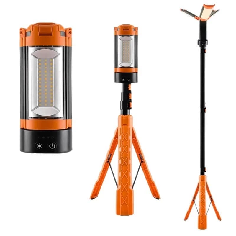 Lampada da lavoro portatile a LED senza fili Lampada da campeggio ricaricabile a 3 teste Supporto alto 67" Treppiede staccabile IP55 nominale 3500K Bianco caldo