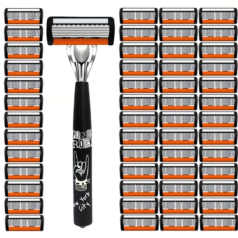 7 Layers Stainless Steel Men's Manual Razor - Washable Metal Shaving Razor with Hand Protection and Metal Support