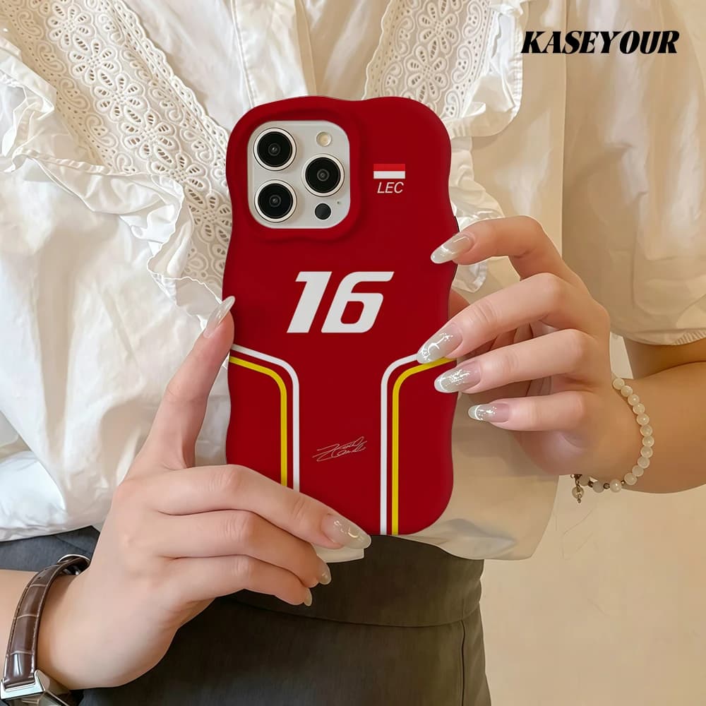 Custodia per telefono 2-IN-1 Fashion Wave Edge Hit F1 C-Charles L-Leclerc per iPhone 17 Air 16 15 14 13 12 Pro Max, Cover Antiurto con Bumper
