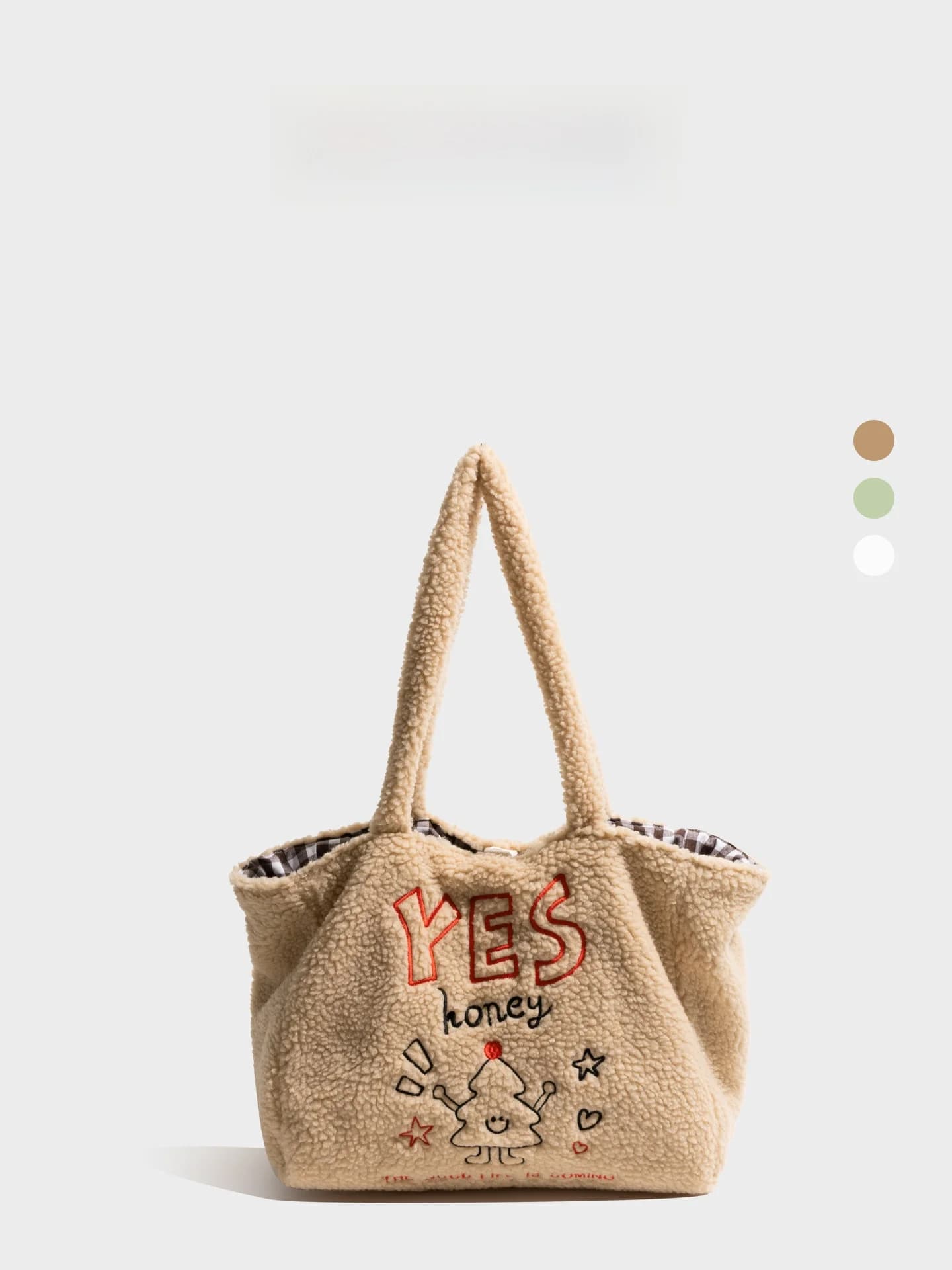 Cute girl orange Korean Sle embroidered in lamb fur bag autumn winter new bag single bag tote soft material Pl