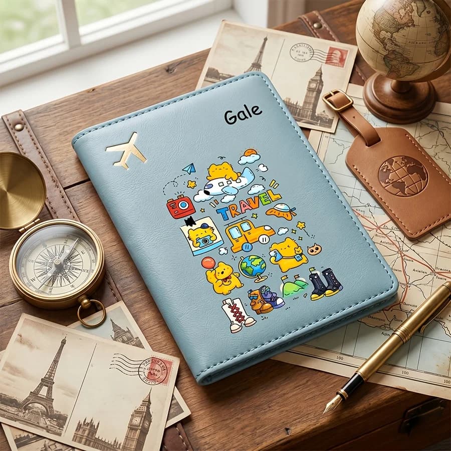 1pc Personalized Custom Name Text Passport Holder, Cute Cartoon Passport Case, Passport Cover , Travel Ticket Holder