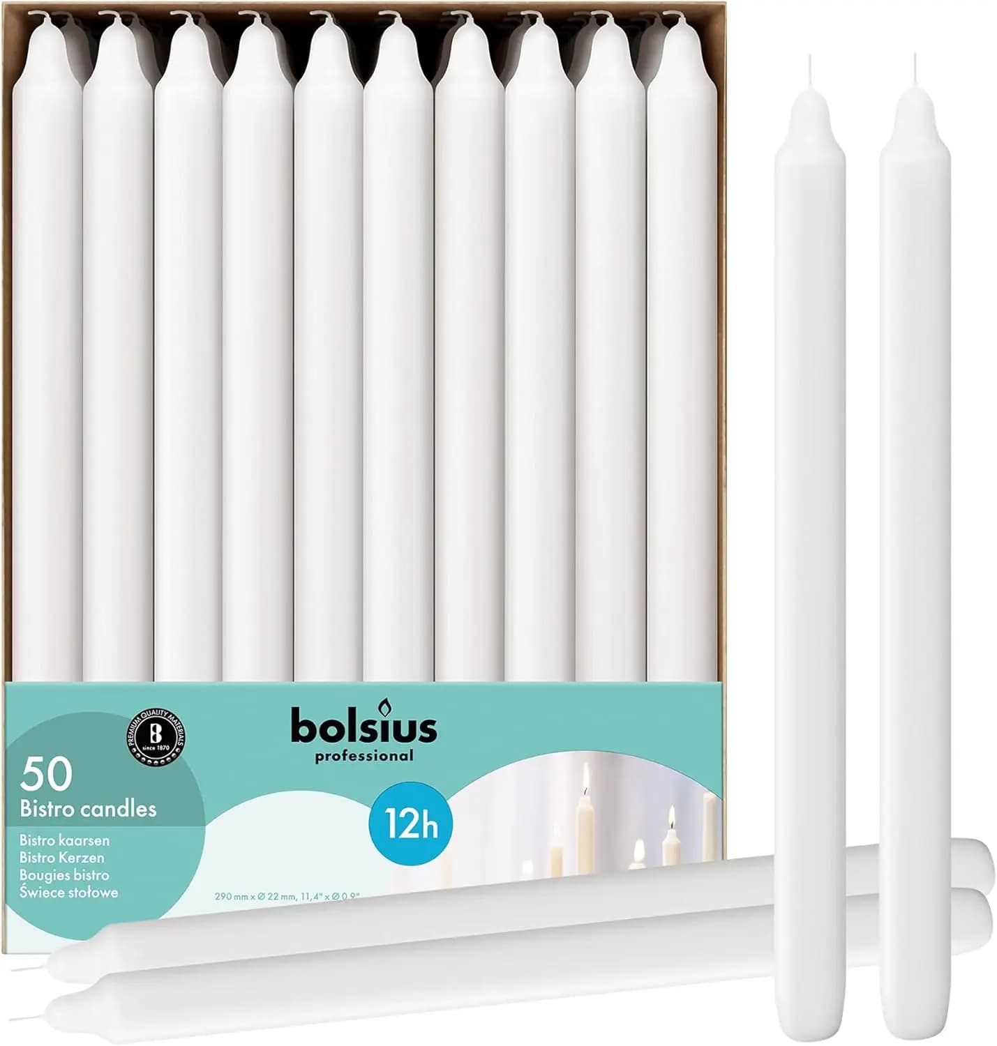 Pack of 50 White Candles Without Perfume and No Dropping, Lengths 11.5 Inches, Candles for Domestic Use and Dinner