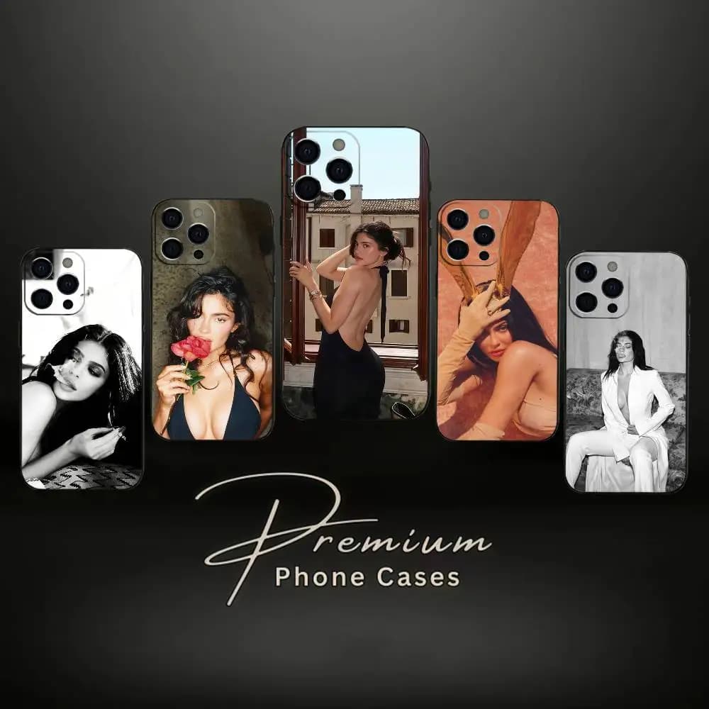 Cover per iPhone K-Kylie J-Jenner per modelli 17, 16, 15, 14, 13, 12, 11 Plus, Pro Max, XS, Morbida Nera