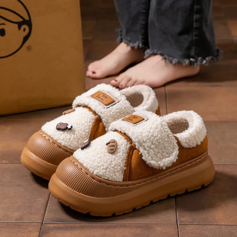 2025 nuova piattaforma scarpe invernali in cotone da donna fondo spesso esterno pantofole calde in peluche donna comodi stivali da neve antiscivolo carini