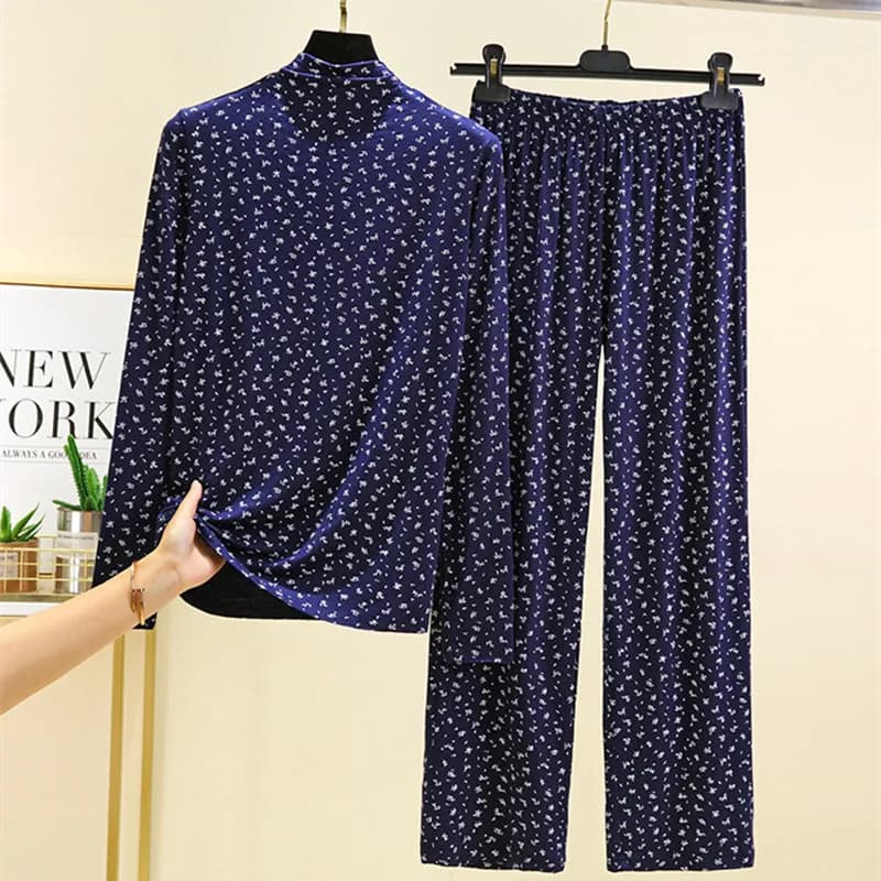 Primavera Autunno Home Wear Pigiama da donna Manica lunga Indumenti da notte Pantaloni Set Casual Stampato Modale Abbigliamento da notte Pigiama femminile