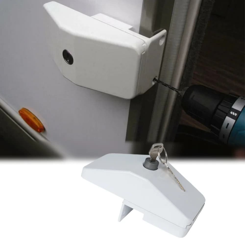 Camper Van Security Door Frame Lock Sliding Lock With 2 Keys For Caravan Motorhome Secure Locker Garage White RV Accessories