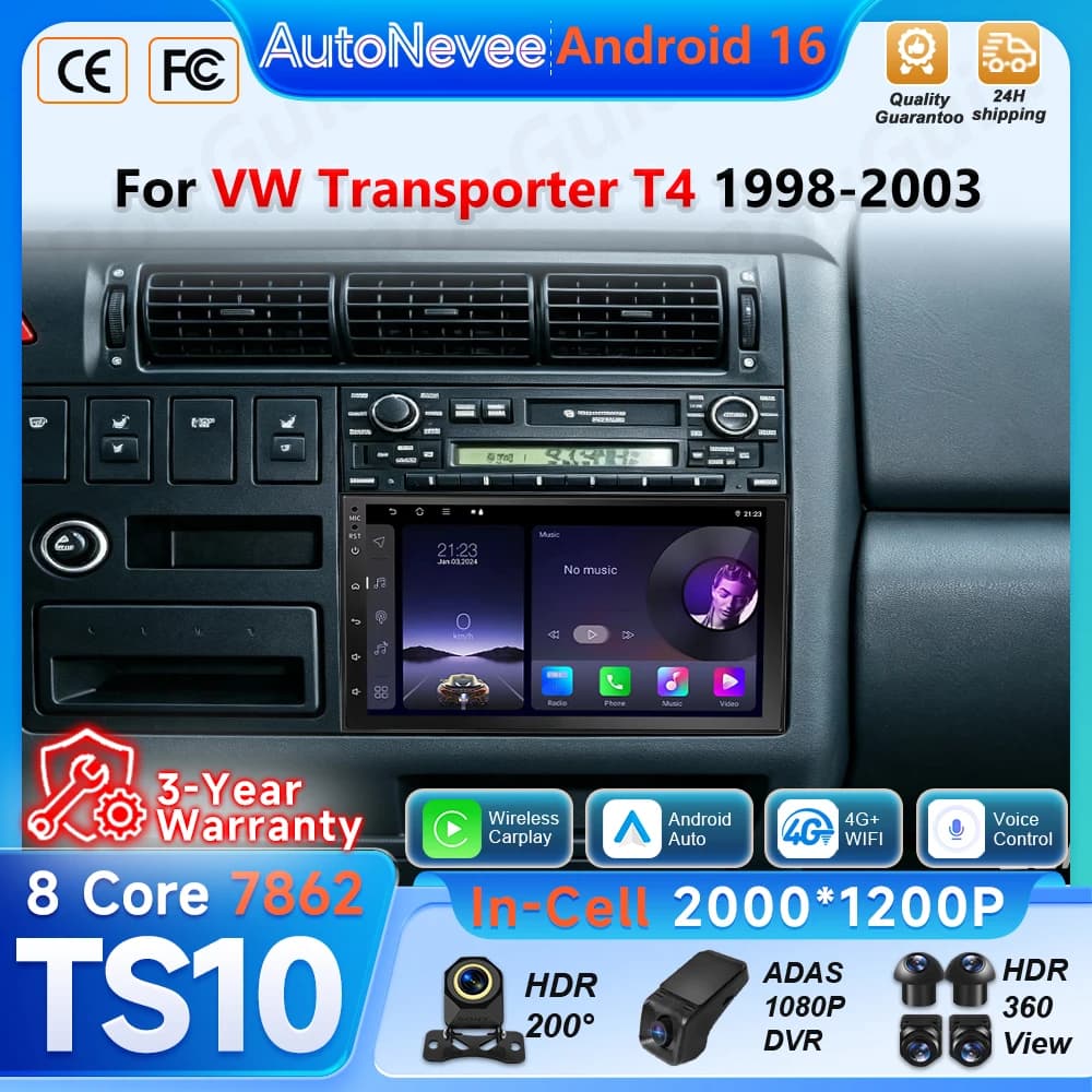 Android Wireless Carplay For VW Transporter T4 1998 - 2003 Autoradio Video Multimedia Player GPS Navigation 5G Wifi Touch Screen