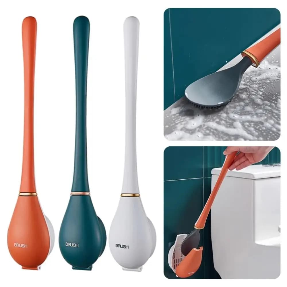 Spazzola per WC con bacchetta per WC montata a parete, apertura e chiusura automatica, depuratore per WC in silicone, senza punzonatura, con dispenser