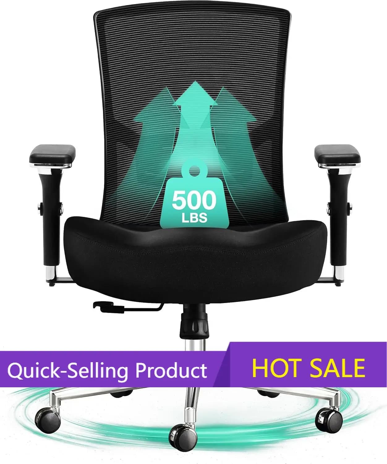 Sedia da Ufficio Ergonomica Grande e Alta, 500 Libbre, con Schienale Alto e Seduta Larga e Spessa, Regolabile, per Computer