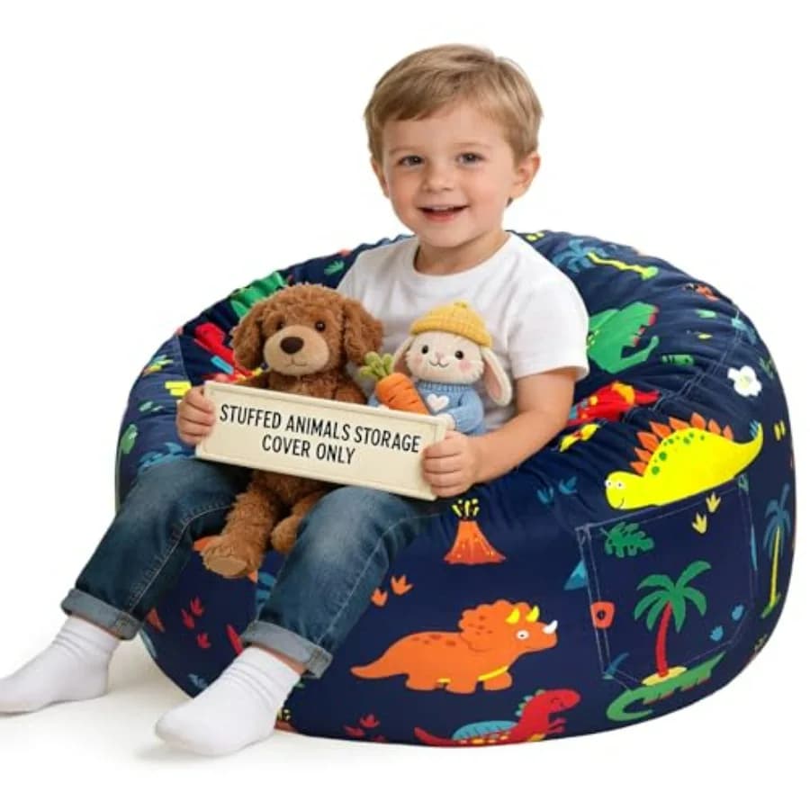 Stuffed Animals Storage Bean Bag Chair Cover for Toddlers, Cozy Velvet Plush Toy Organizer Seat, Cover Only, No Filling Include
