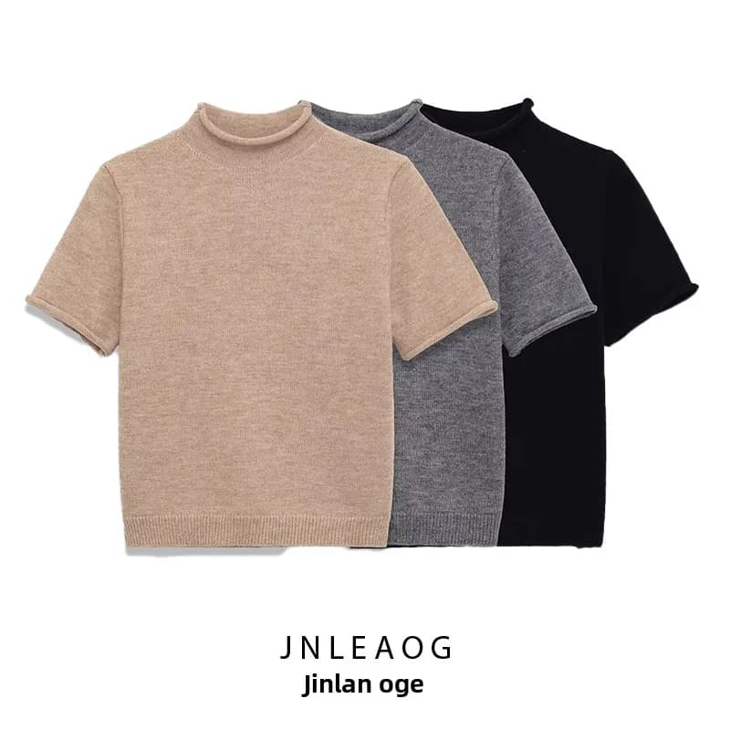 Maglione lavorato a maglia a maniche corte, morbido e alla moda, da donna, nuovo modello autunnale, in fibra di poliestere, abbigliamento casual.