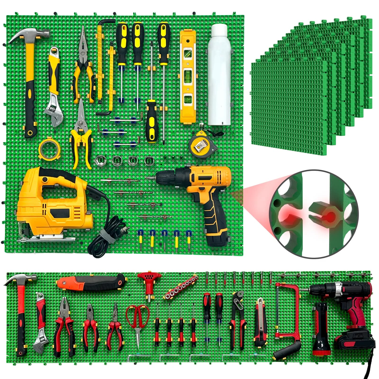 Plastic Pegboard Wall Organizer Kit, 6 Black Panels 91 x 40 cm, 200 Accessories with Hooks, Clips & Holders, Modular Tool Storag
