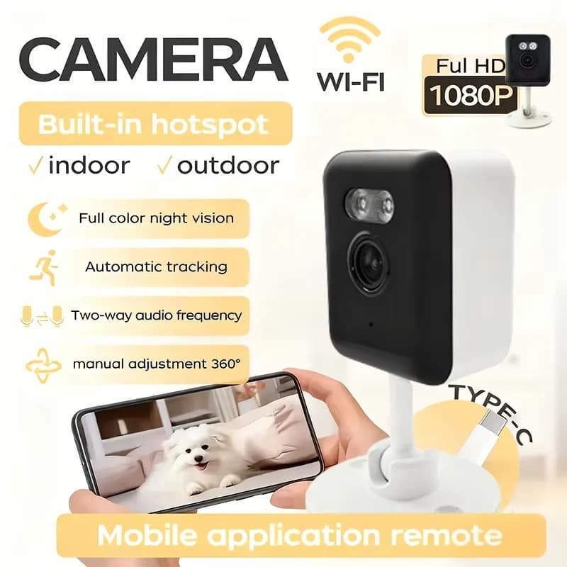 Telecamera di Sicurezza Smart WiFi 2.4G per Interni/Esterni, per Casa, Bambini/Anziani/Animali, con App per Smartphone, Visione Notturna a Colori e Audio Bidirezionale