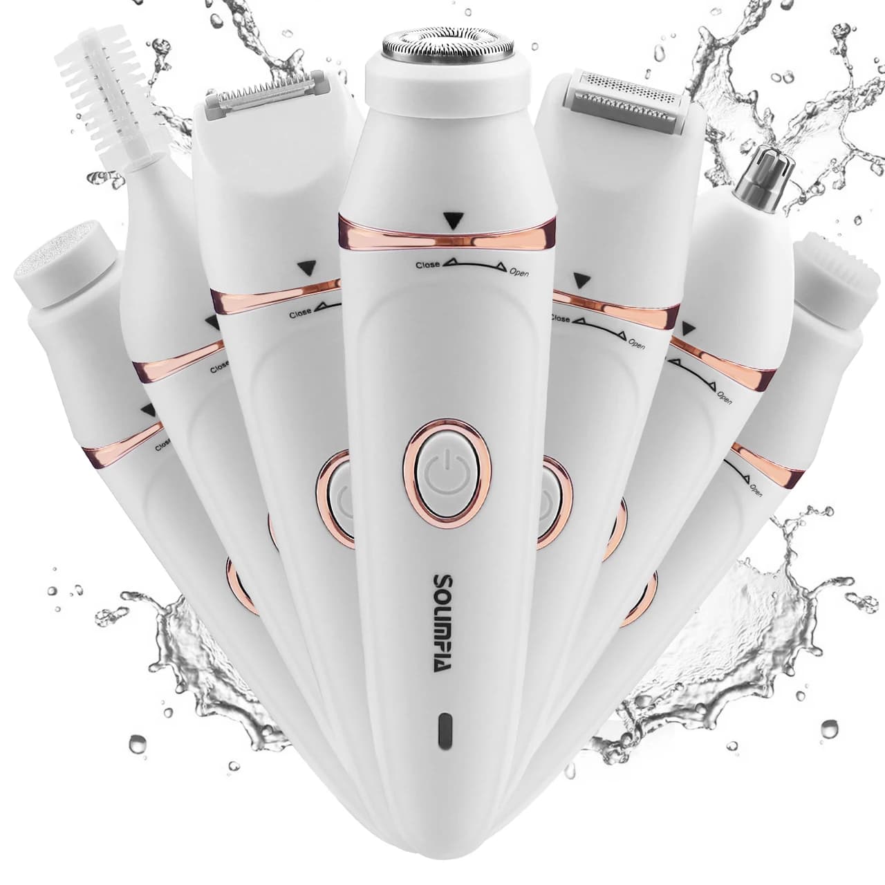 Solimpia 7 in 1 Depilazione del corpo Epilatore elettrico Ascelle Capelli Bikini Capelli Gamba Capelli Peli pubici Rasoio elettrico Tagliacapelli Rasoio