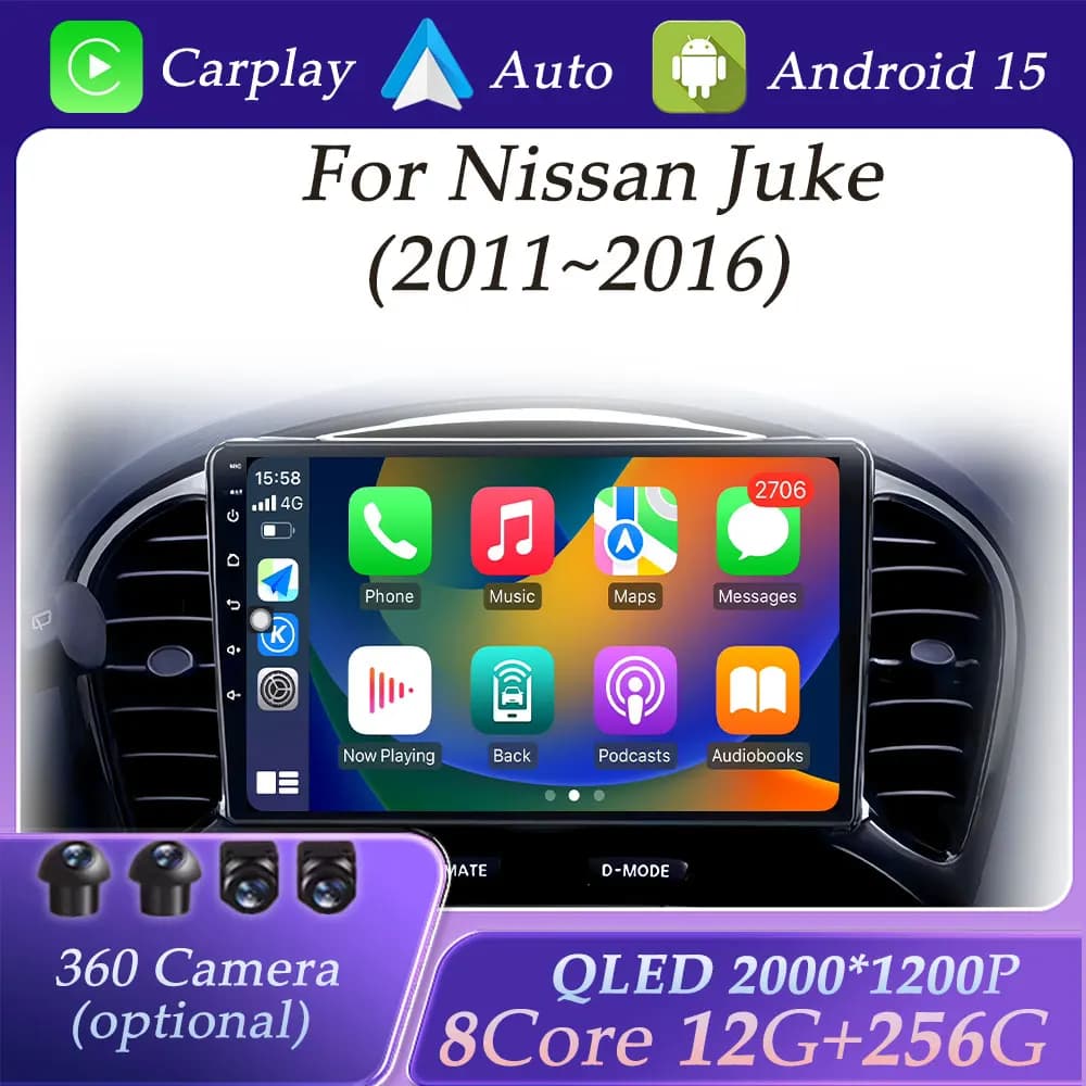 For Nissan Juke 2011-2016 CarPlay DSP Stereo Car Radio Video Audio Multimedia Player GPS Navigation Bluetooth WIFI QLED Screen