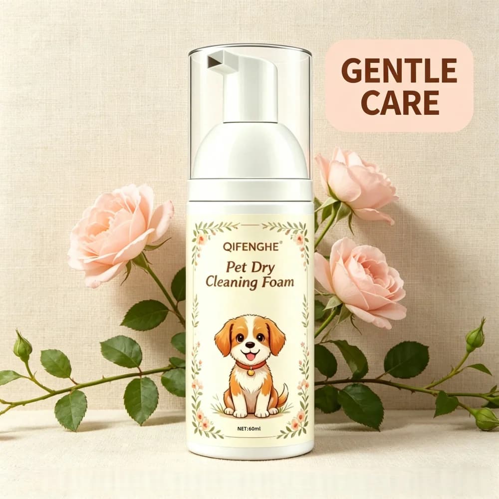 QIFENGHE Schiuma per Pulizia a Secco per Animali Domestici 60ml, Shampoo Senza Risciacquo per Cani, Detergente Delicato per il Pelo di Cuccioli e Animali