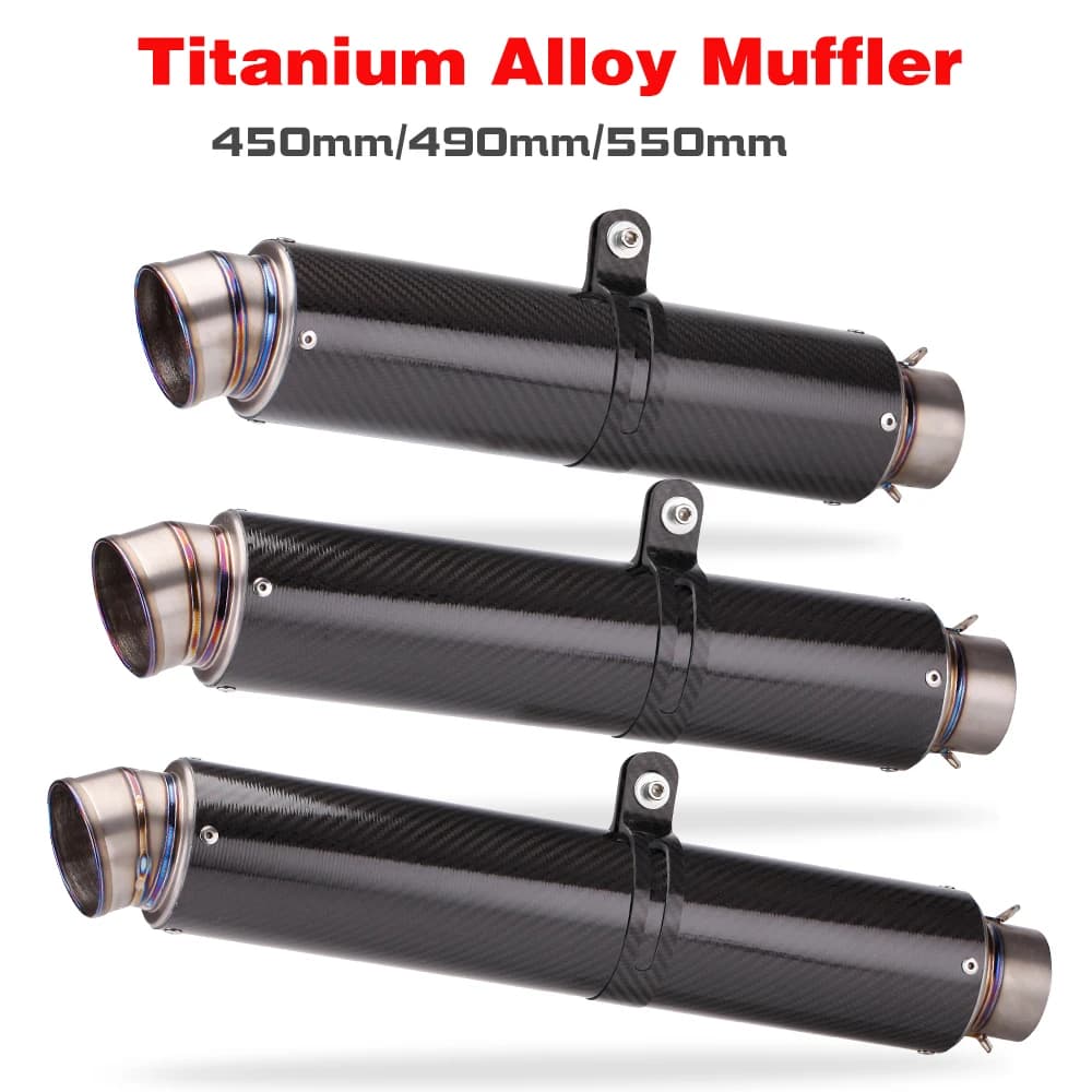 Motorcycle Exhaust Titanium Alloy Muffler Universal Pipe Escape Moto For Tmax155 XMAX GSX250 R6 R15 R1 R3 MT07 450MM 490MM 550MM