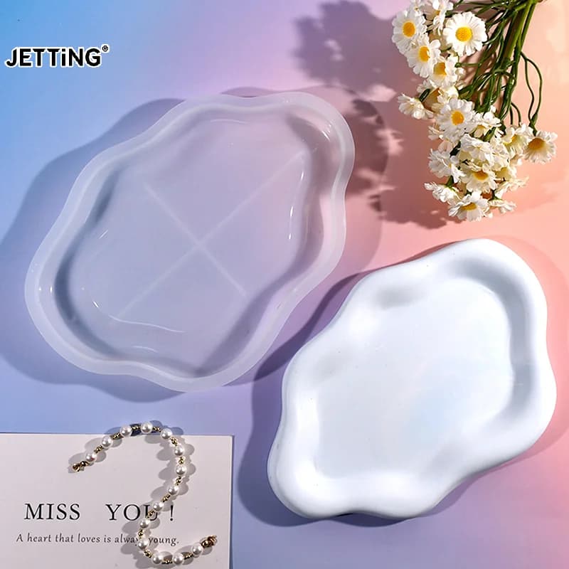 Stampo in silicone a forma di nuvola irregolare per vassoio, stampo in silicone per piatti in cemento, stampo per fusione fai da te in gesso e cemento per portacandele