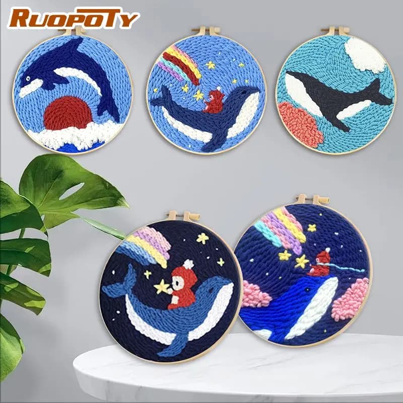 RUOPOTY Whale Diy Needle Punch Kit Adults Crafts Embroidery Supplies Animal Cross Stitch Supplies For Adults Needlework Supplies