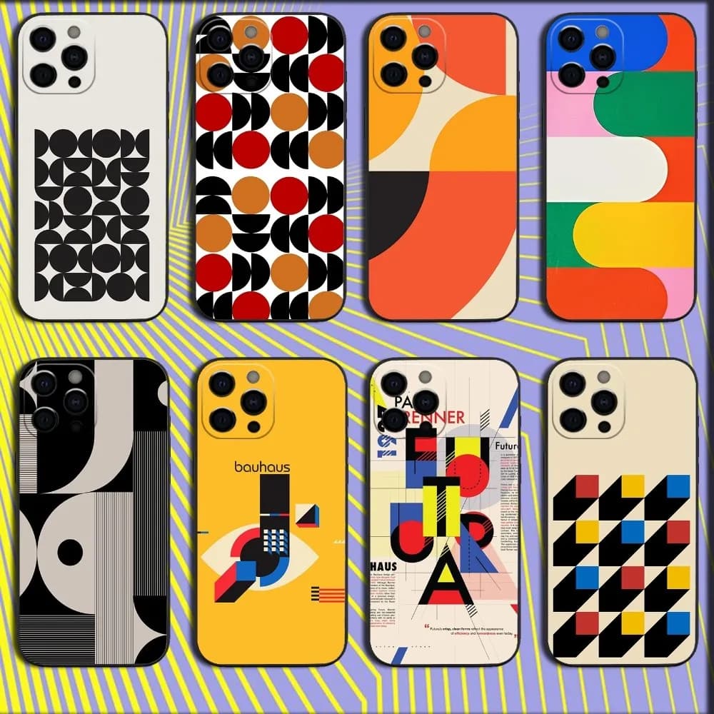 Bauhaus Exhibition Art Phone Case For iPhone 16,15,14,13,12,11,Pro,X,XS,Max,XR,Plus,Mini Soft Black Cover