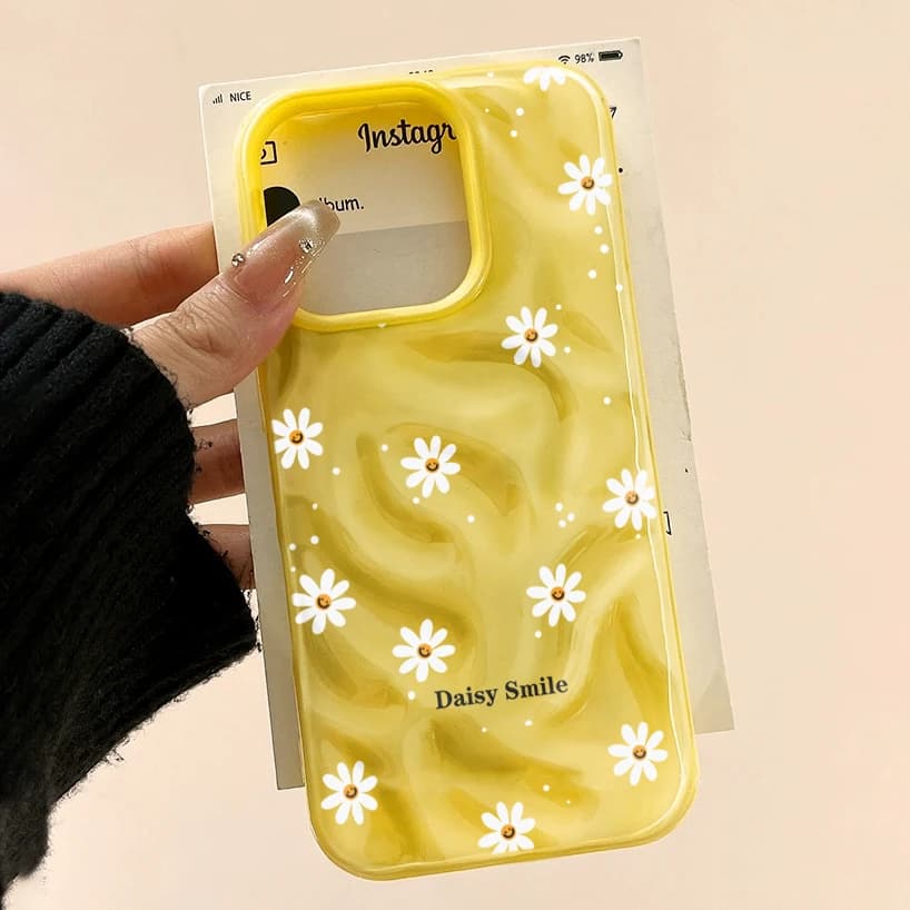 Daisy Flower Candy Color Phone Case For iPhone 15 Pro Max 17 16 14 13 Pro Max 13 12 11 Plus Soft ShockProof Fashion Luxury Funda