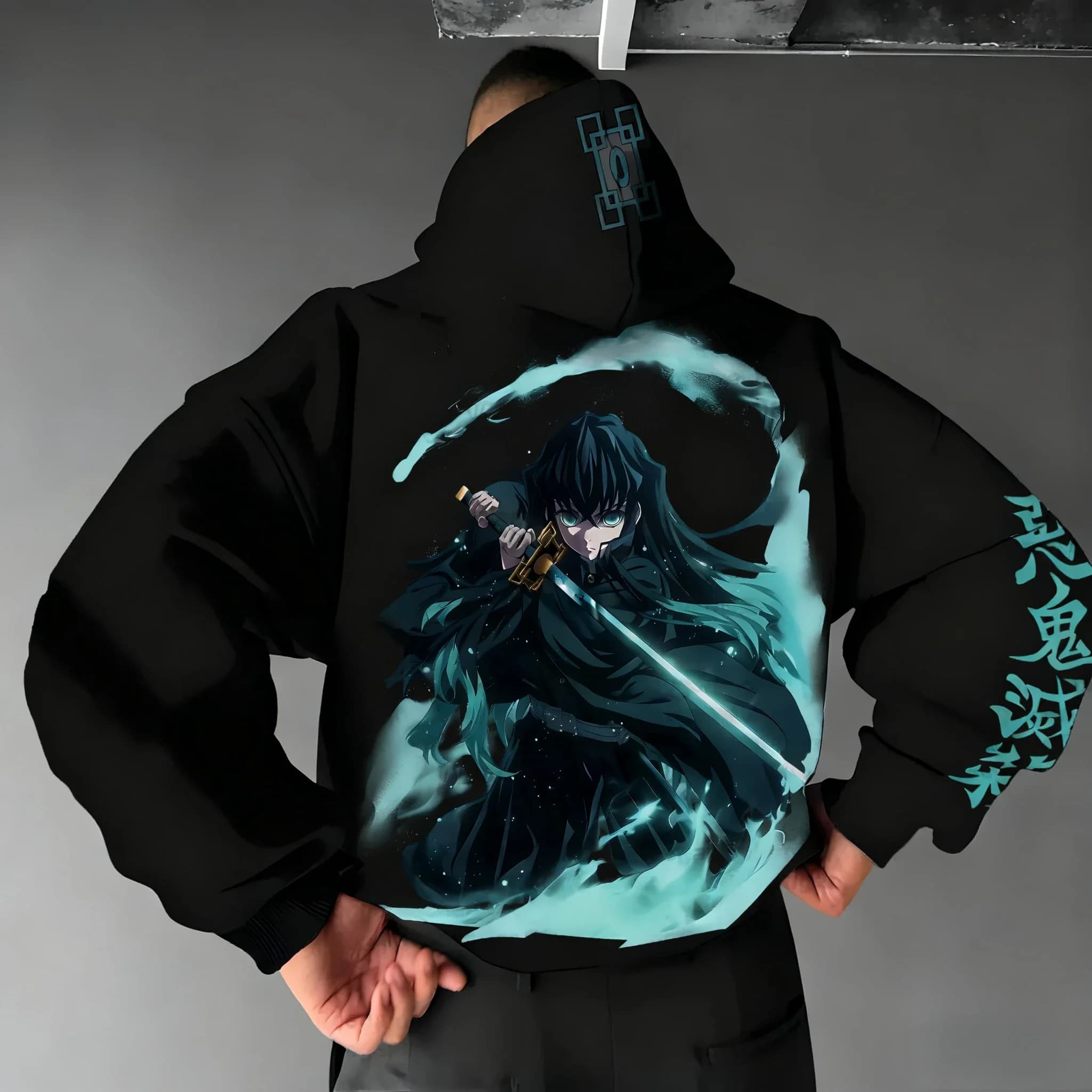 Demon Slayer Anime Autunno/Inverno Felpa con cappuccio da uomo e da donna Tokitou Muichirou Stampato Harajuku Casual Sport Genitore Bambino Top