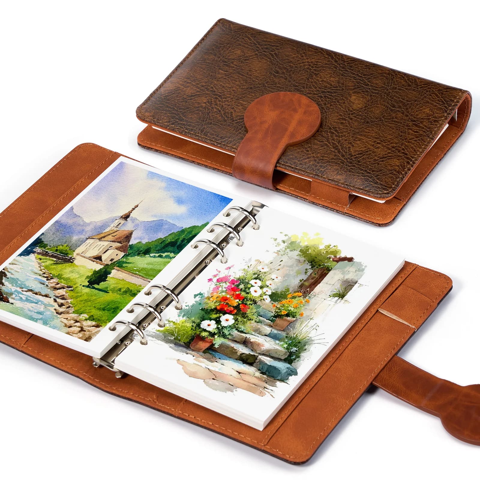 Lightwish Watercolor Sketchbook Refillable 100% Cotton, 300gsm 6.69" x 3.94" Paper Journal Notebook 20 Sheets with PU Cover