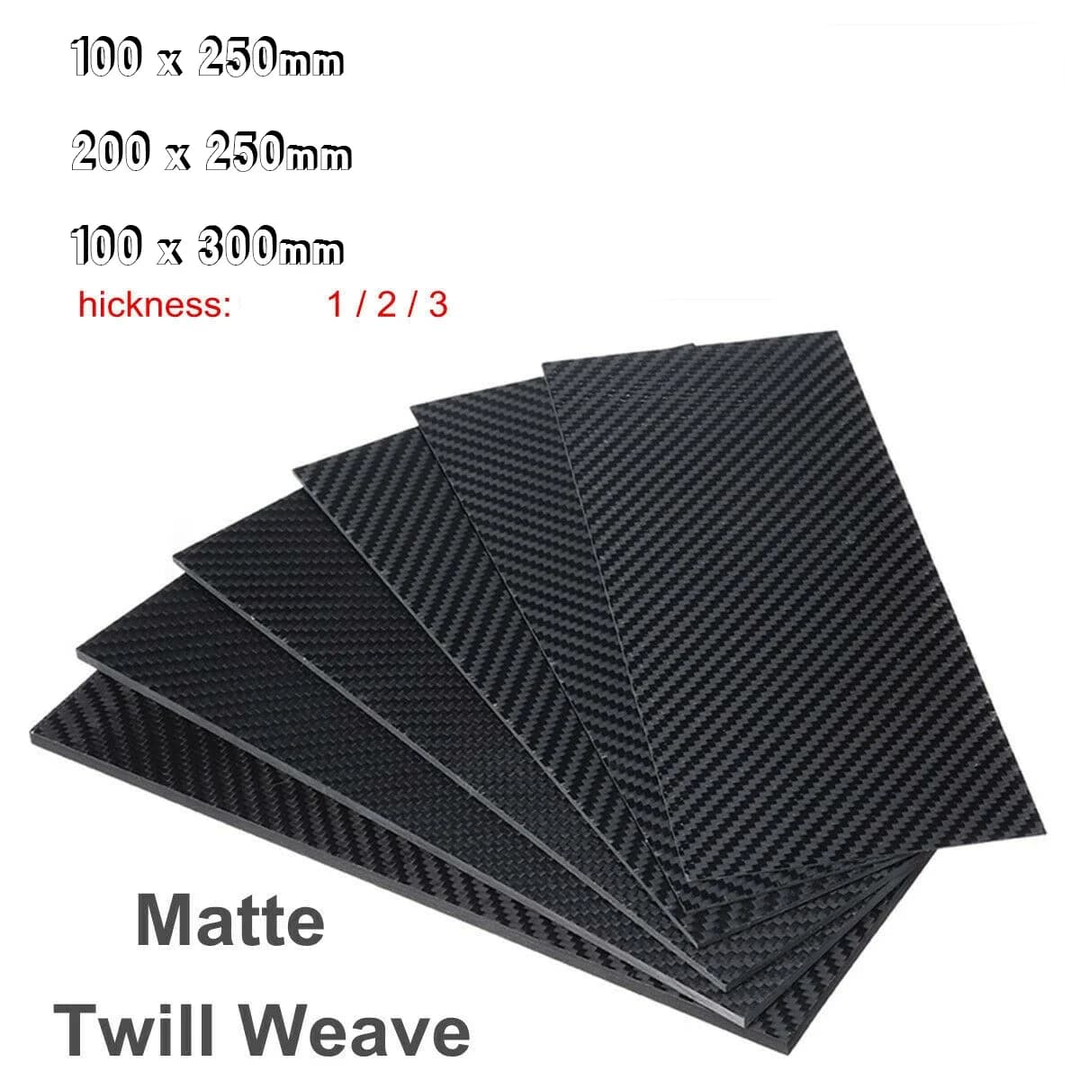 1 pz piastra in fibra di carbonio nera 1mm/2mm/3mm di spessore - foglio di pannello con finitura opaca in twill 3K per auto RC, cornici per droni e progetti fai da te