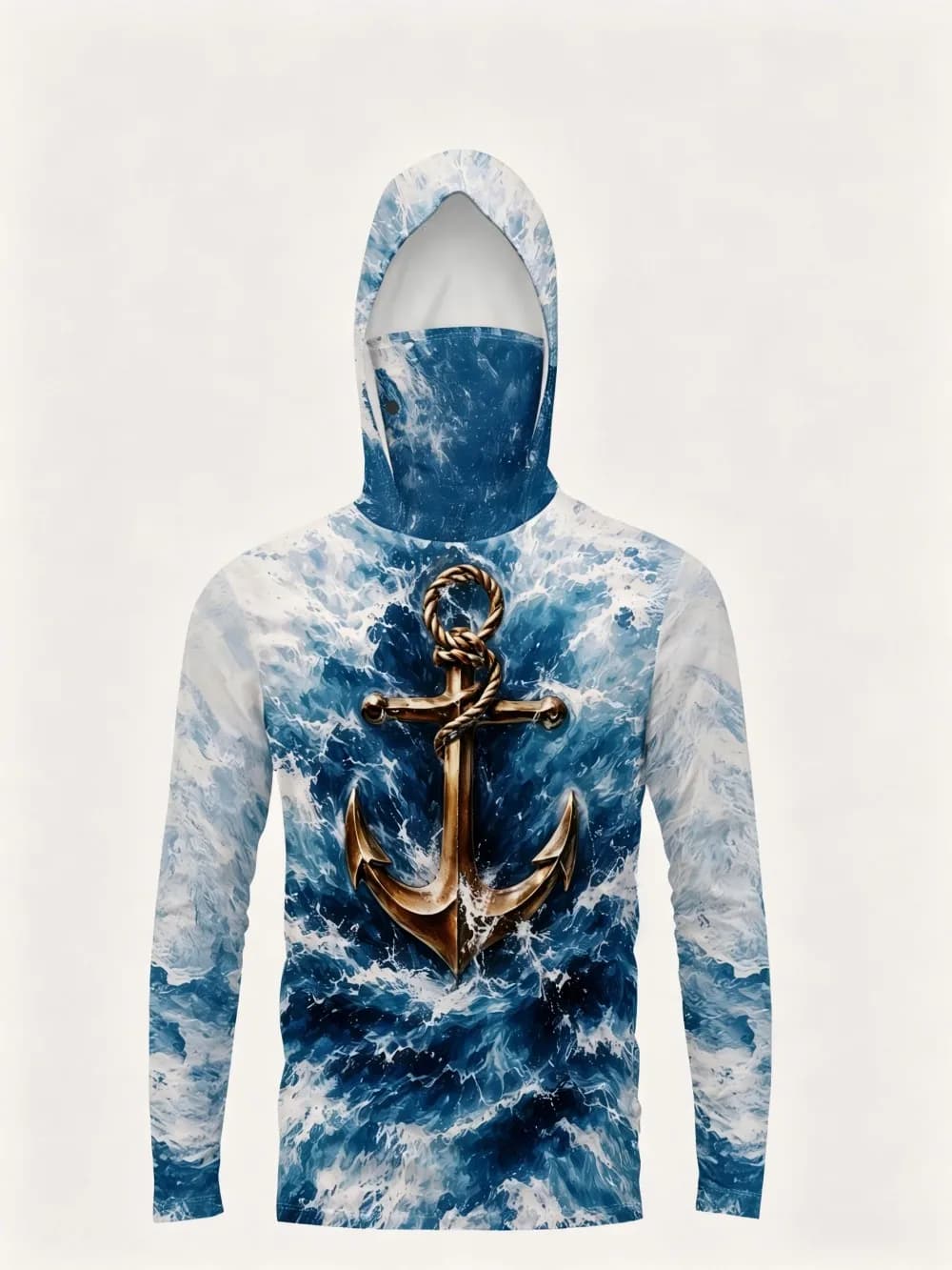 American men's summer personalized boat anchor print comfortable breathable fishing suit long sleeved T-shirt outdoor casual top