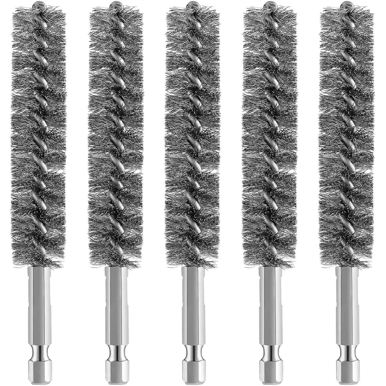 Set of 5 Stainless Steel Brushes for Cleaning with Electric Drill, with Hexagonal Attachment