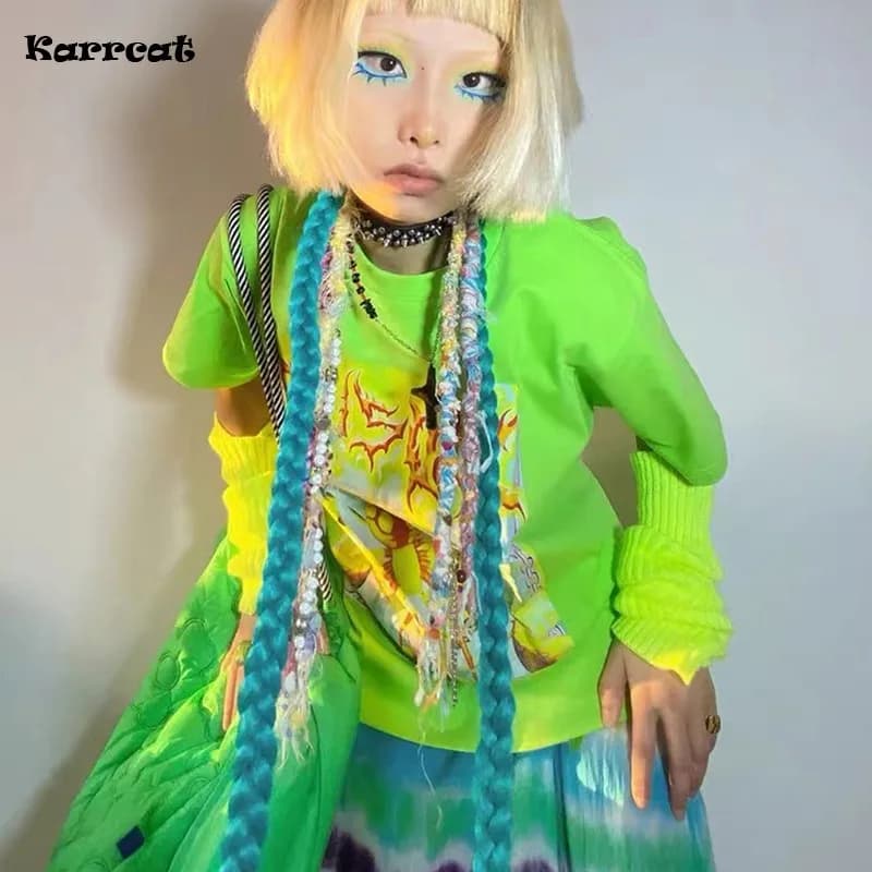 Karrcat Y2k estetica t-shirt 2000s Harajuku E-girls maglietta a maniche corte in metallo Cyber Chic top Punk Style Mall Goth Alt Clothes
