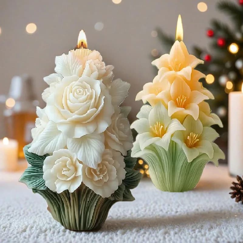 Stampo per candele con albero di rosa, elegante design floreale bianco, adatto per decorazioni domestiche e ornamenti, artigianato e regali creativi.